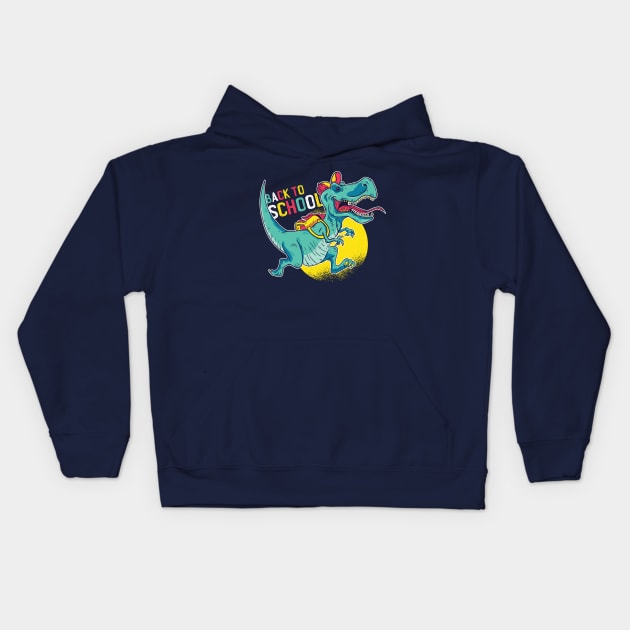 Back to school, Funny Dinosaur going to school Kids Hoodie by OpalOre